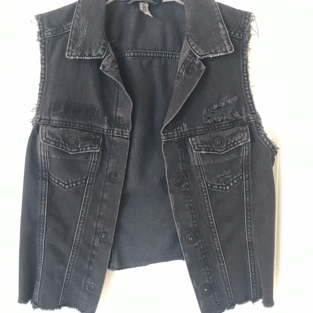 H&M distressed black denim vest - Size S